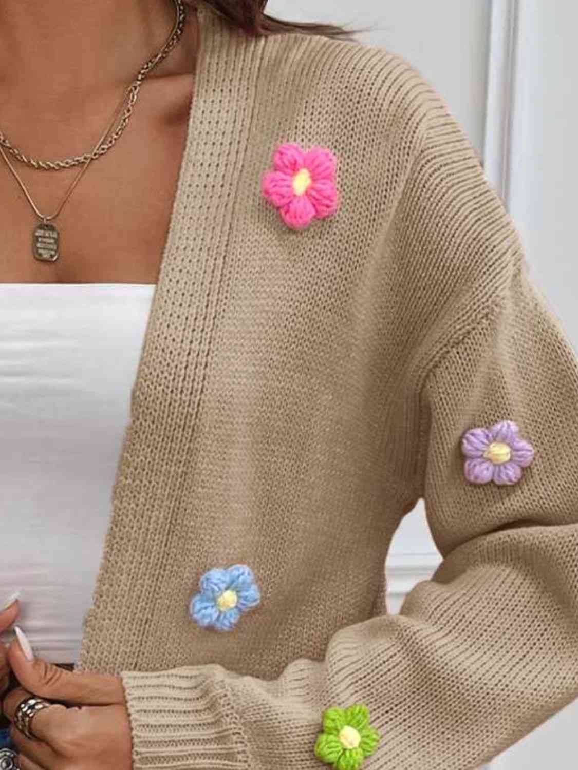 Maxct &Floral Long Sleeve Open Front Cardigan