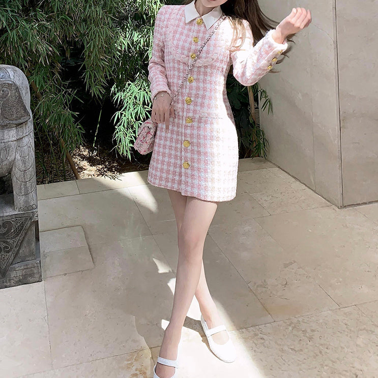 Preppy Tweed Button Up Dress Maxct