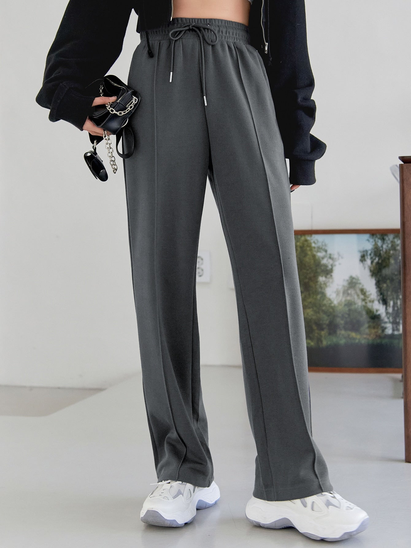 Maxct Seam Detail Drawstring Waist Slant Pockets Sweatpants