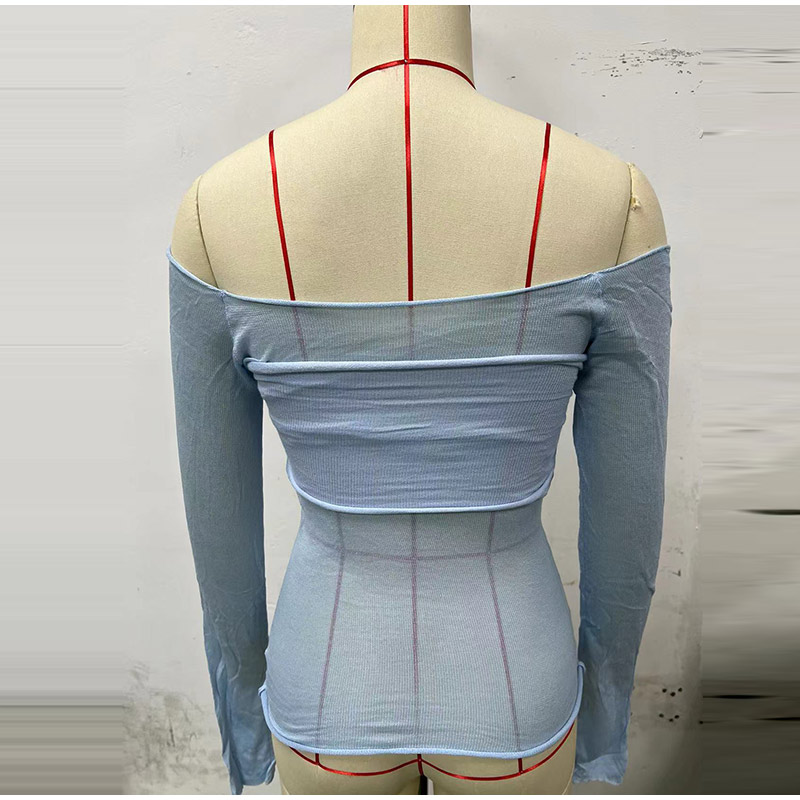 Sexy Transparent Off Shoulder Shirts Women Slim Fit Solid Perspective Thin T-Shirt Female Autumn Chic Elegant Daily Tops