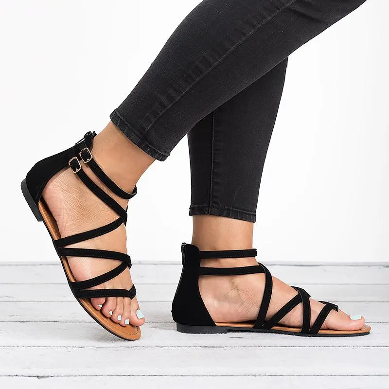 PU Leather Flat Gladiator Sandals Maxct