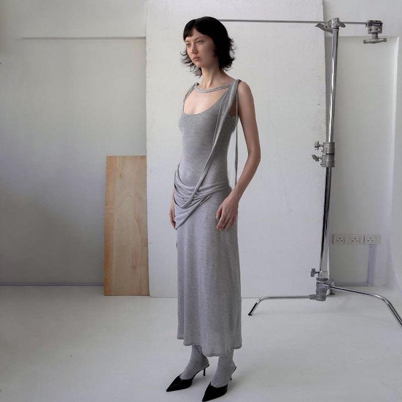 Maxct Style Autumn And Winter New Women's Fashion Pleated Round Neck Sleeveless Temperament Slim-fit Hip Dress Women