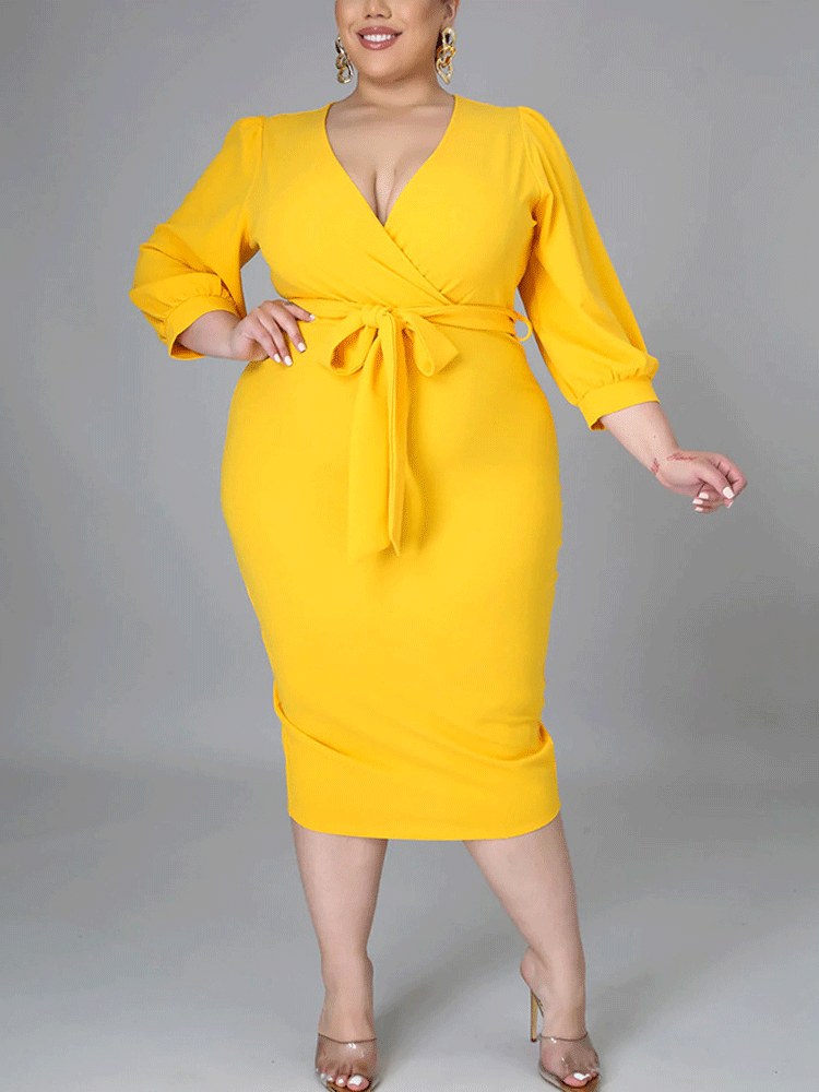 Deep V-neck Solid Split Midi Dress Maxct