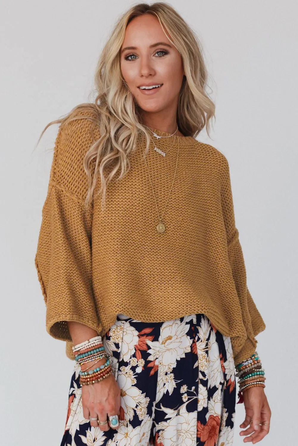 Maxct &Round Neck Dropped Shoulder Sweater