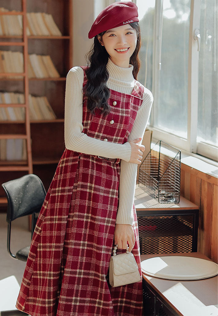 Holiday Plaid Pinafore Midi Dress Maxct