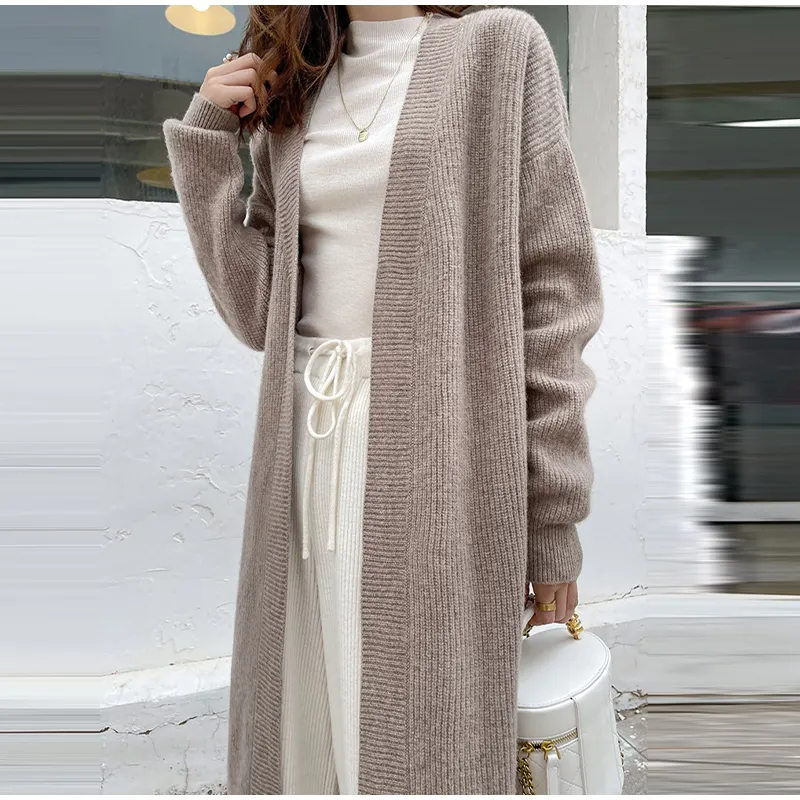 Casual Knitted Solid Long Cardigan Women Korean Loose Long Open Sweaters Female Autumn Chic Warm Simple Daily Street Tops