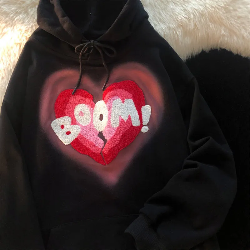 Maxct Love hooded sweater Y2K autumn new Korean version of loose long-sleeved shirt female student flocking love letter jacket trend