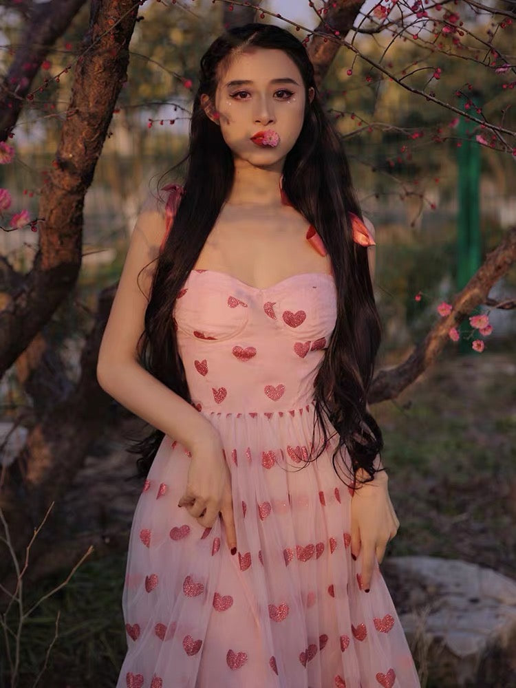 Glitter Hearts Tulle Maxi Dress Maxct