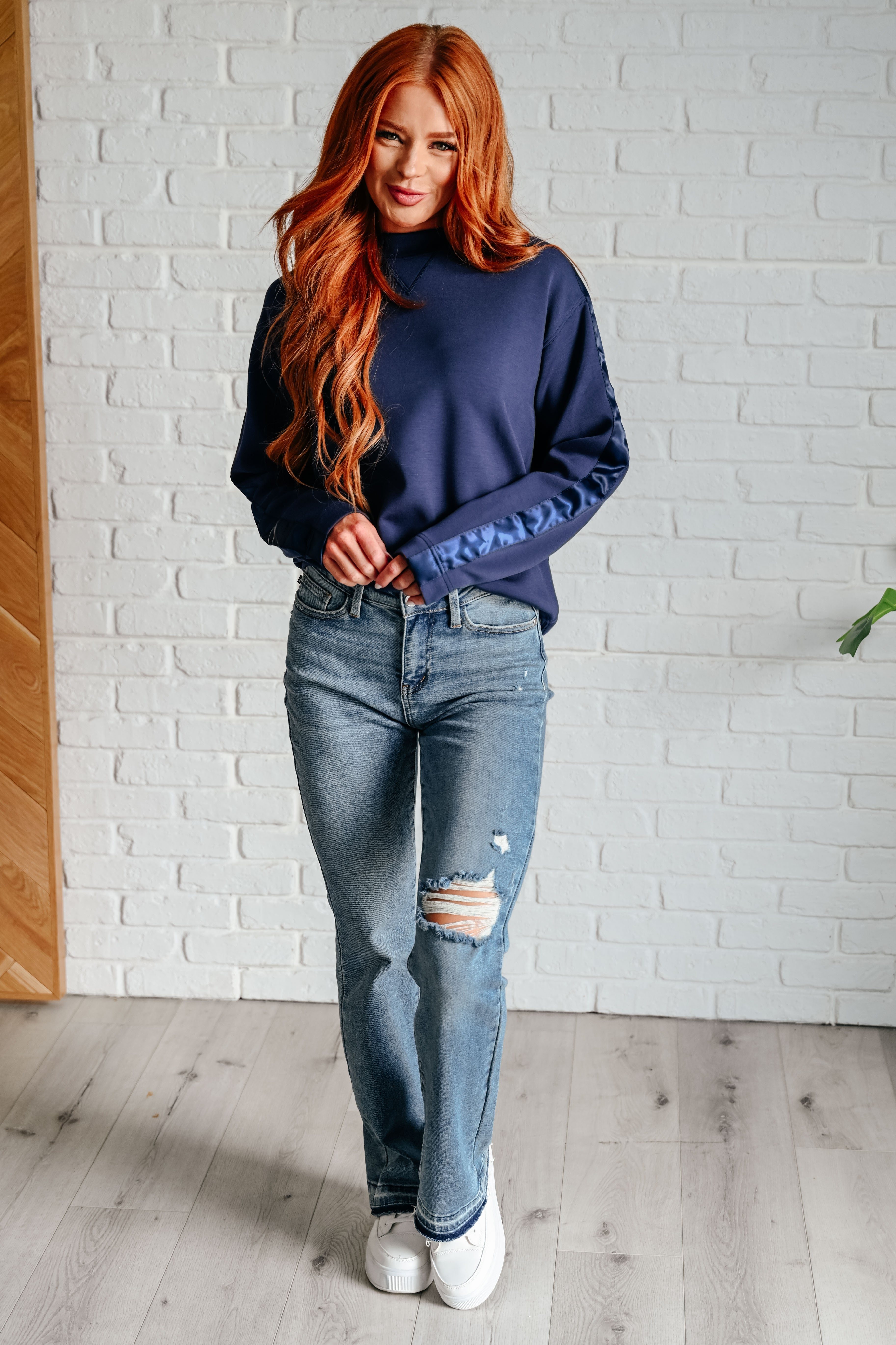 Maxct &Lysa Satin Stripe Pullover in Smoky Navy