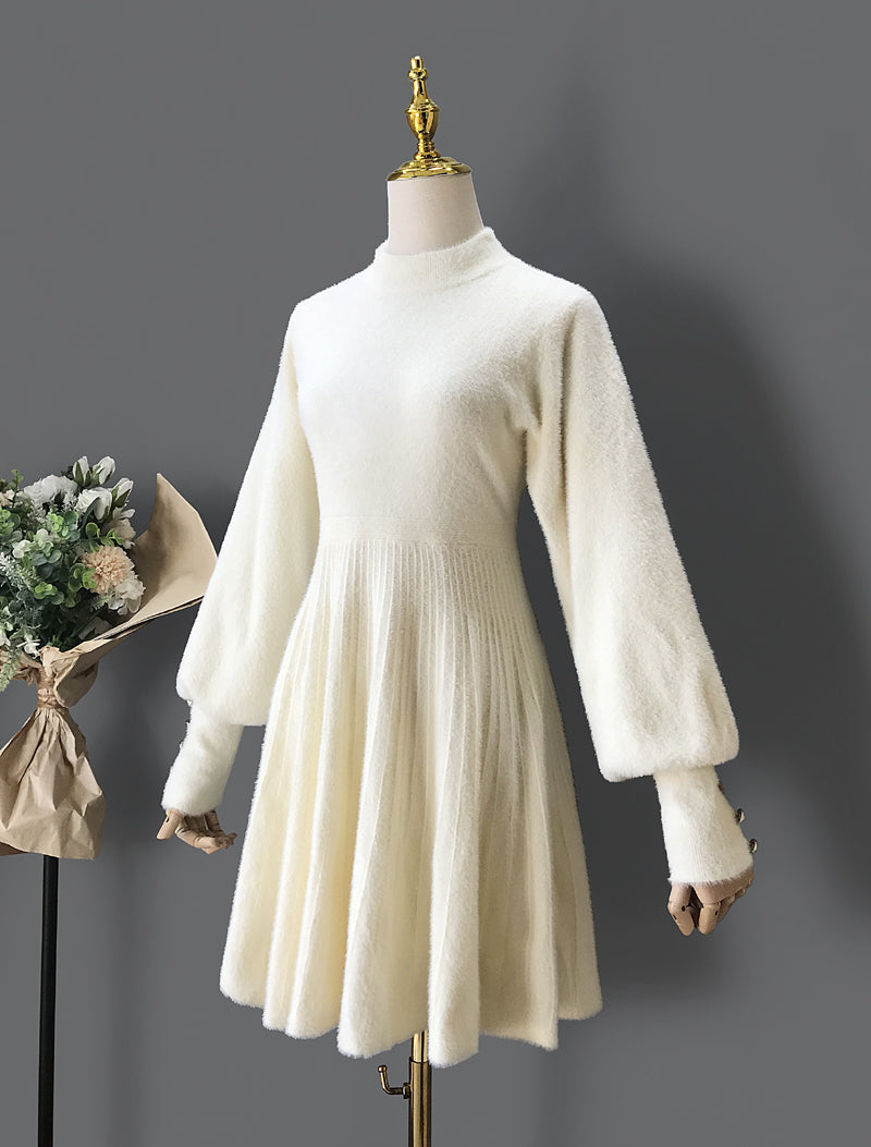 Fuzzy Puff Sleeve Sweater Dress Maxct