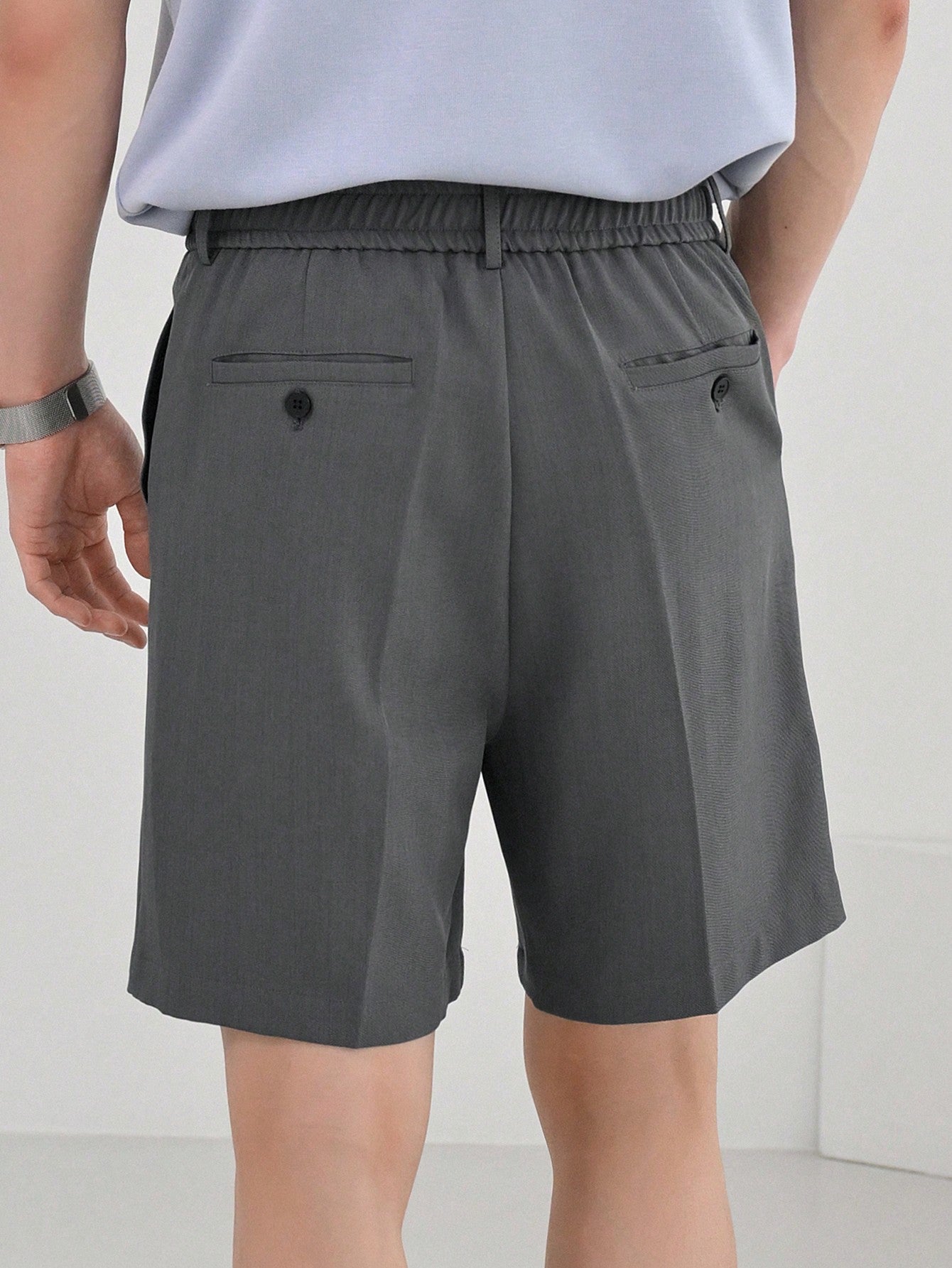 Maxct Men Solid Color Simple Casual Button Shorts, For Summer Daily Wear