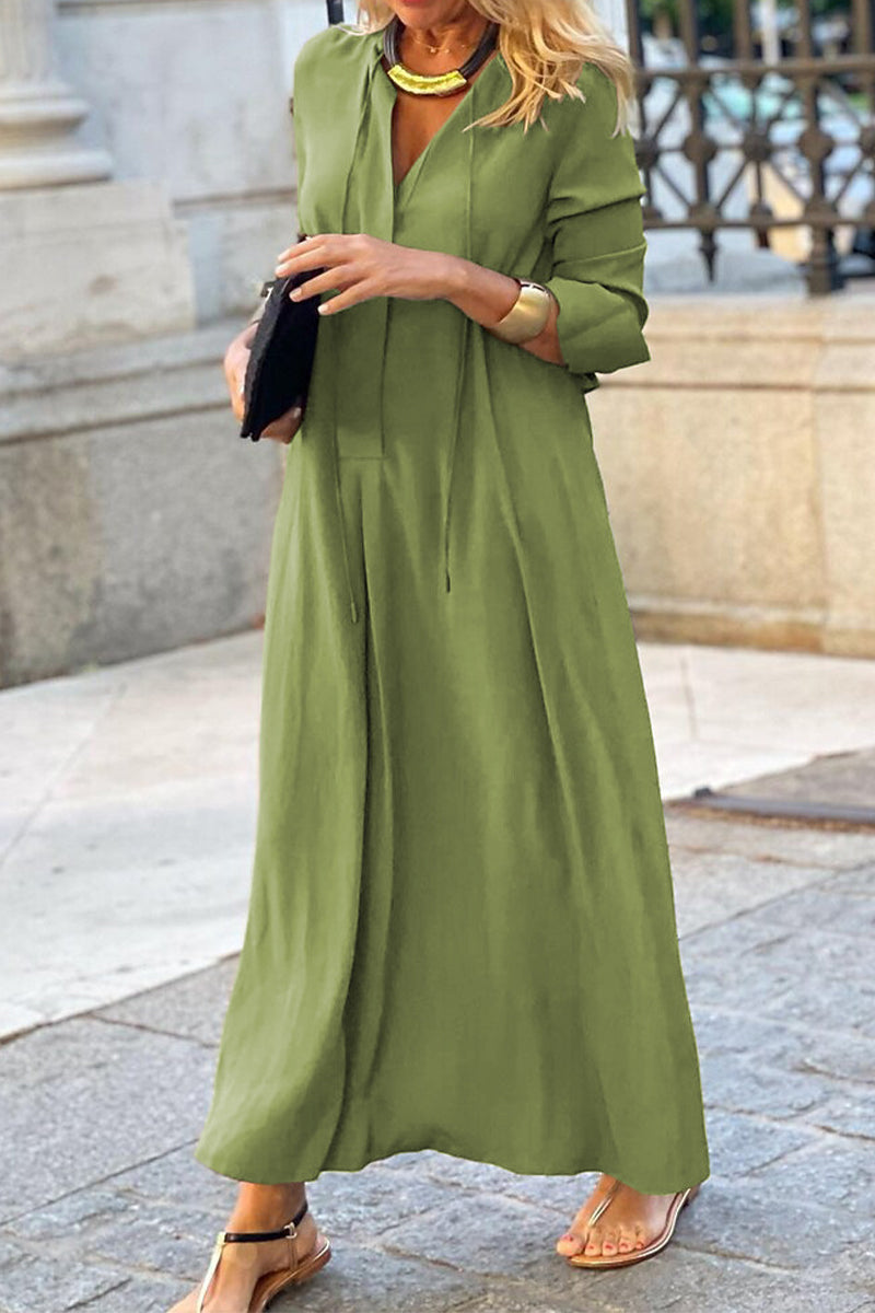 Maxct-Casual Solid Pocket V Neck Shirt Dress Dresses(6 Colors)