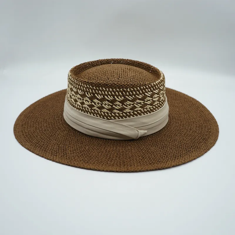 Straw Hat Japanese Style Black Brown Panama Women's Beach Big Brim