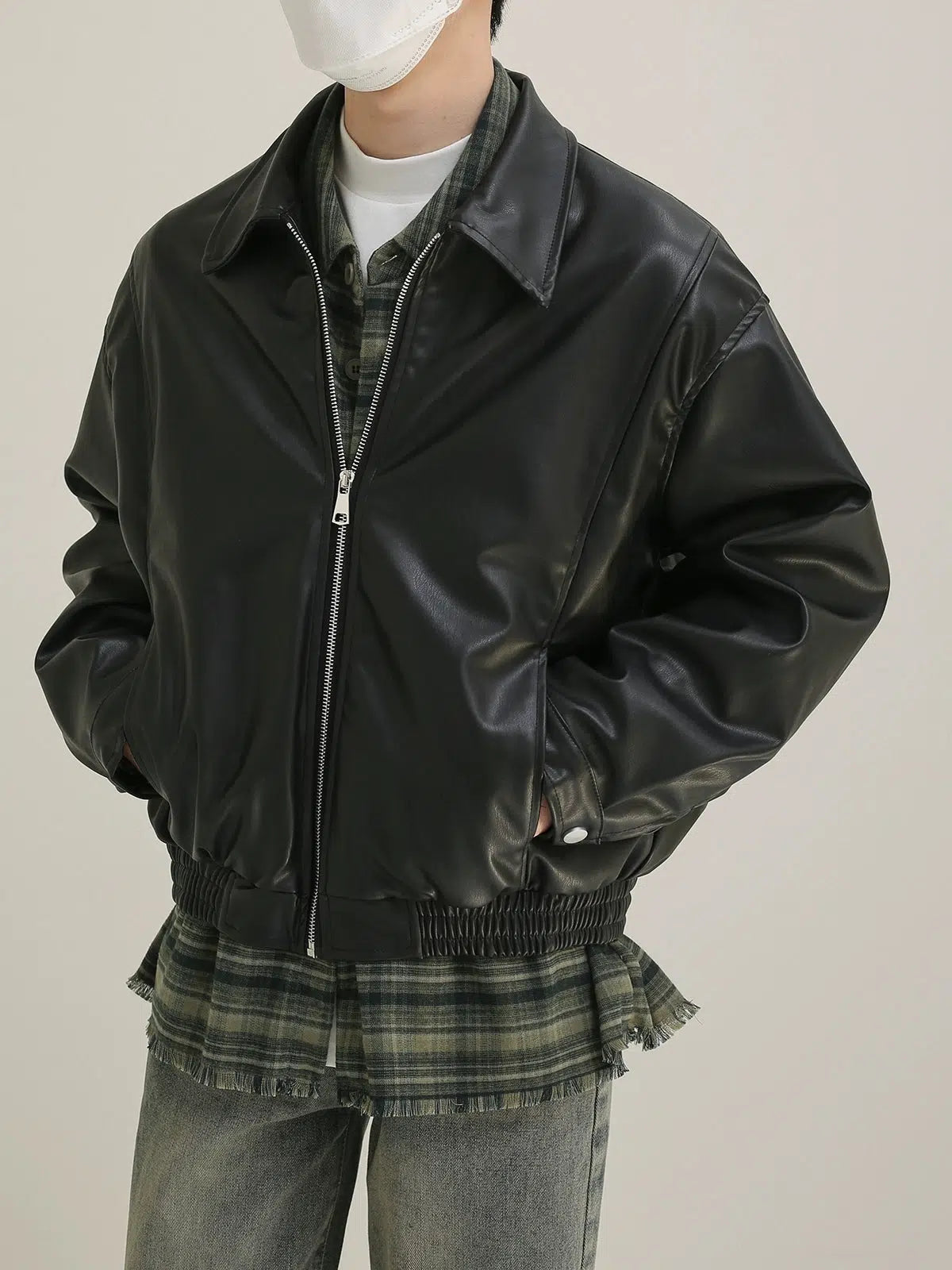 Maxct Black Zipper Motorcycle Leather Jacket