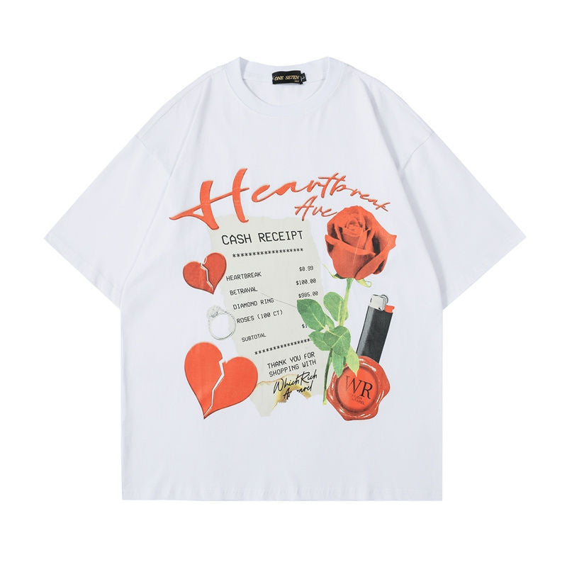 Maxct 90S Streetwear Plus Size 1.00 Kg-150.00 Kg High Street Fashion Brand Loose Cotton Couple'S Short-Sleeved T-Shirt Men'S And Women'S Casual Top Summer