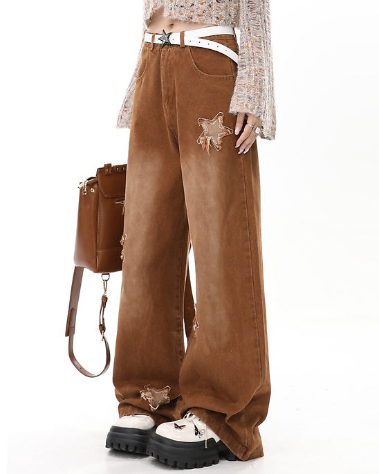 Vintage Style Star Patch Jeans Maxct