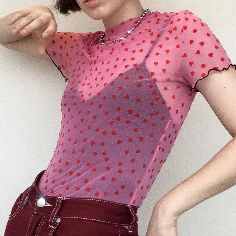 Maxct &Baddie Heart Mesh Crop Top