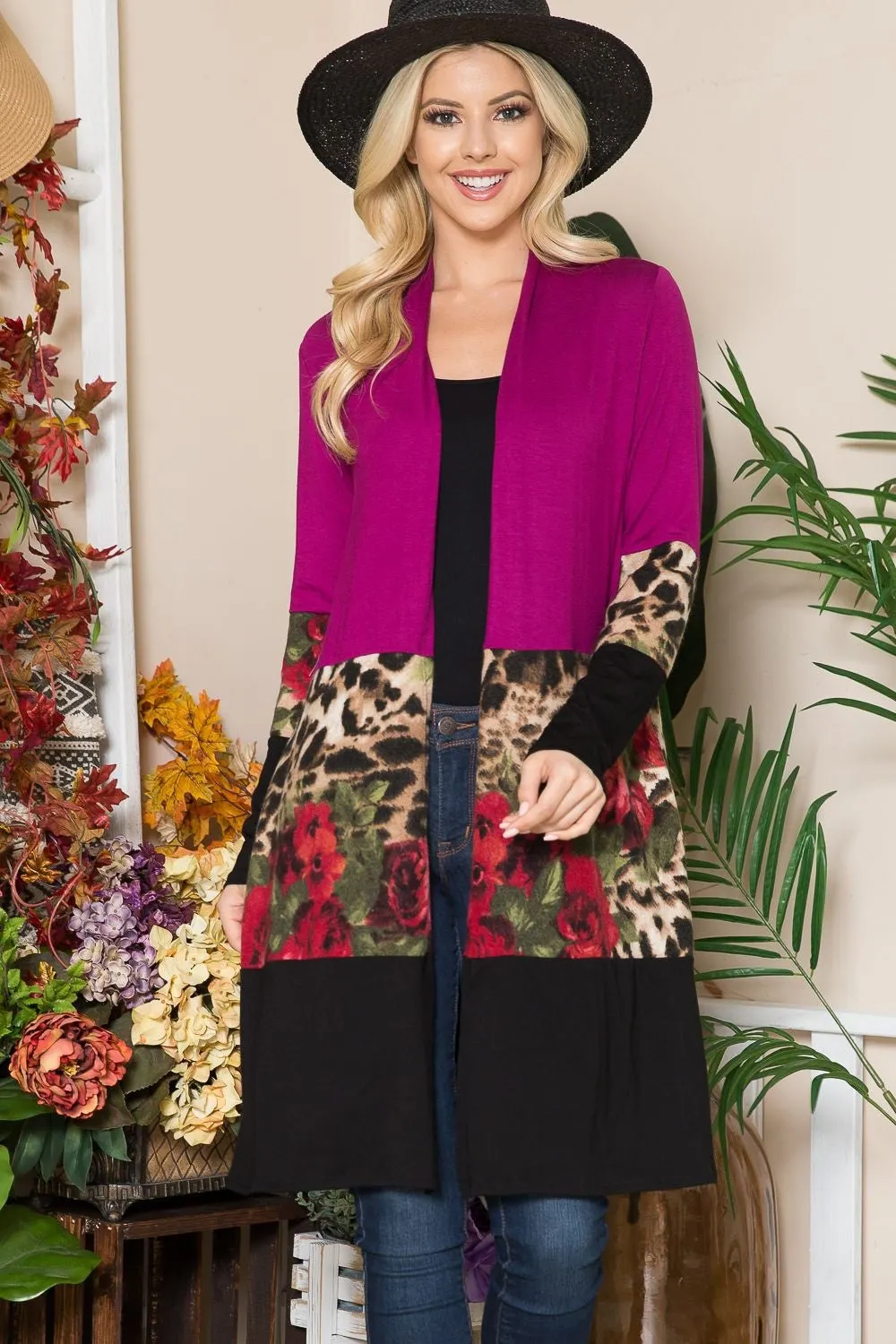 Maxct &Celeste Full Size Color Block Open Front Cardigan