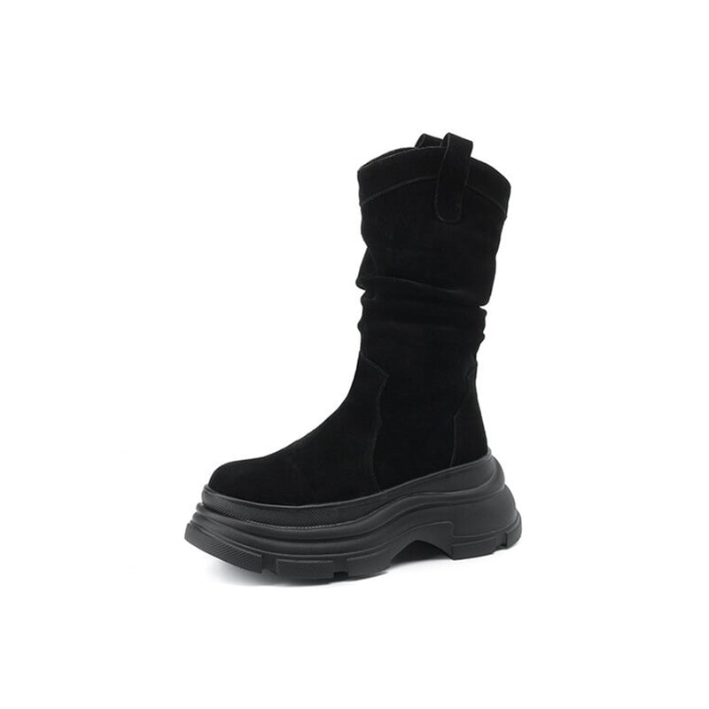 Suede Mid Calf Chunky Western Boots Maxct