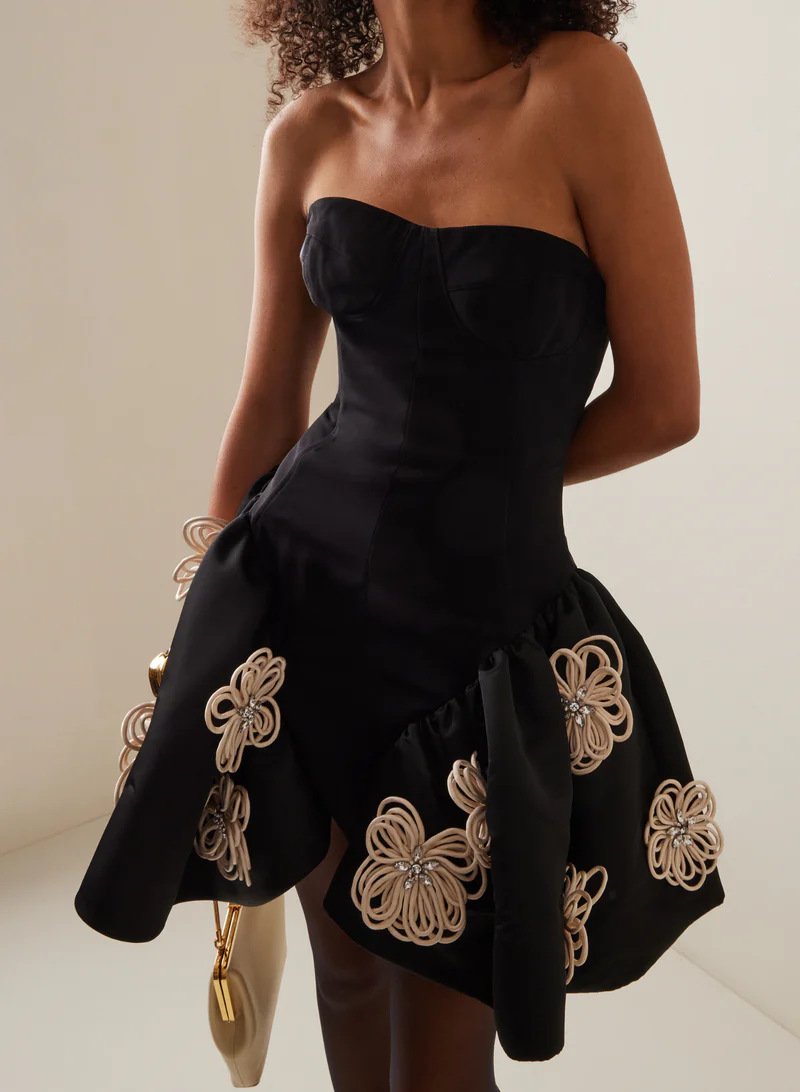 Maxct Explosions Women's Clothing French Hepburn Style Tube-top Tutu Skirt Black Flower Bandage Dress New Style