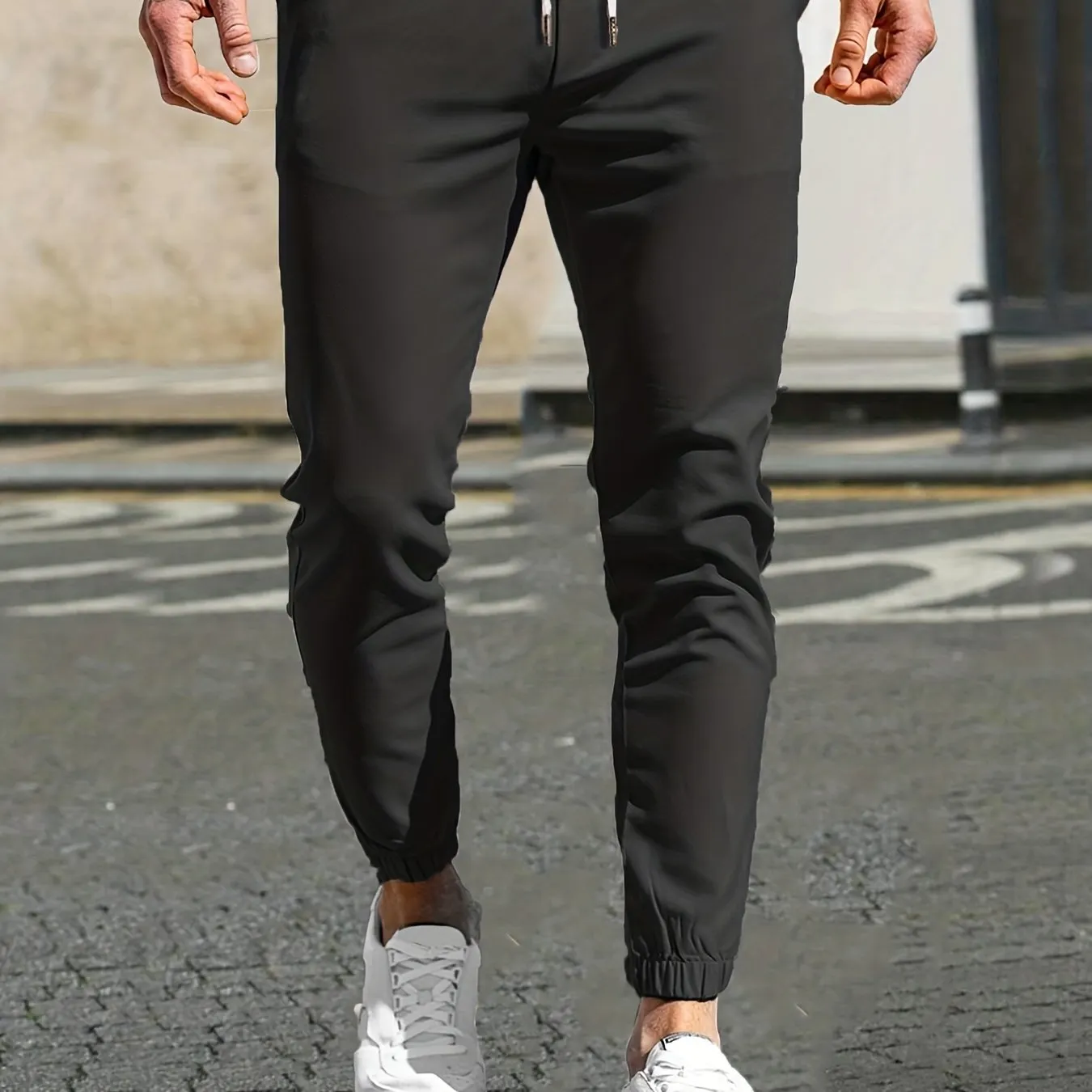 Maxct  Slim Pockets Classic  Trousers, Men's Casual Solid Color Lace-up Pants For Spring And Autumn