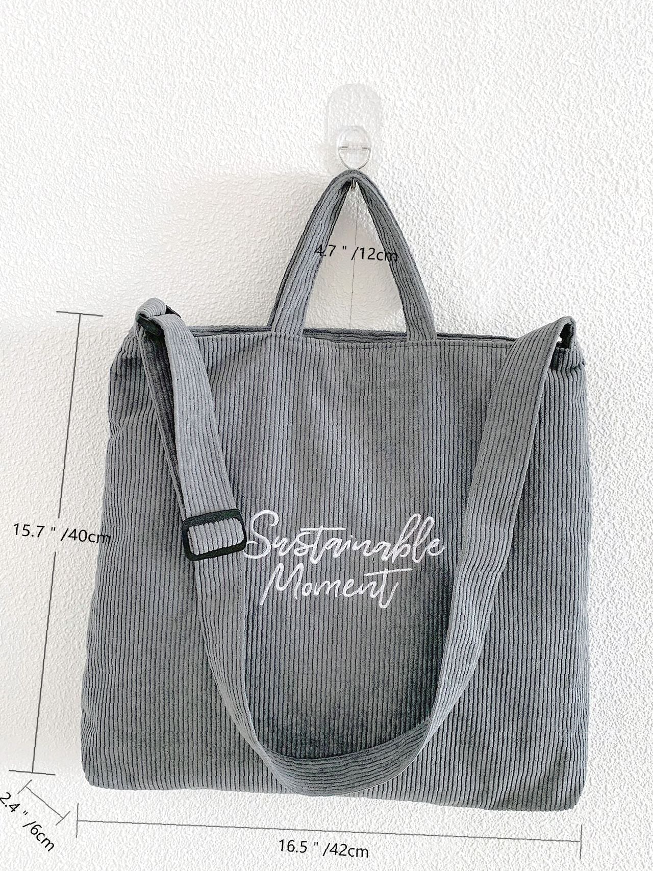 Maxct - Corduroy Letter Graphic Top Handle Bag  - Women Tote Bags