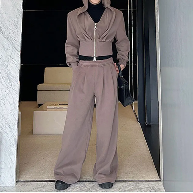 Maxct Retro Knit Cropped Sweater Wide-Leg Trousers Two-Piece Set