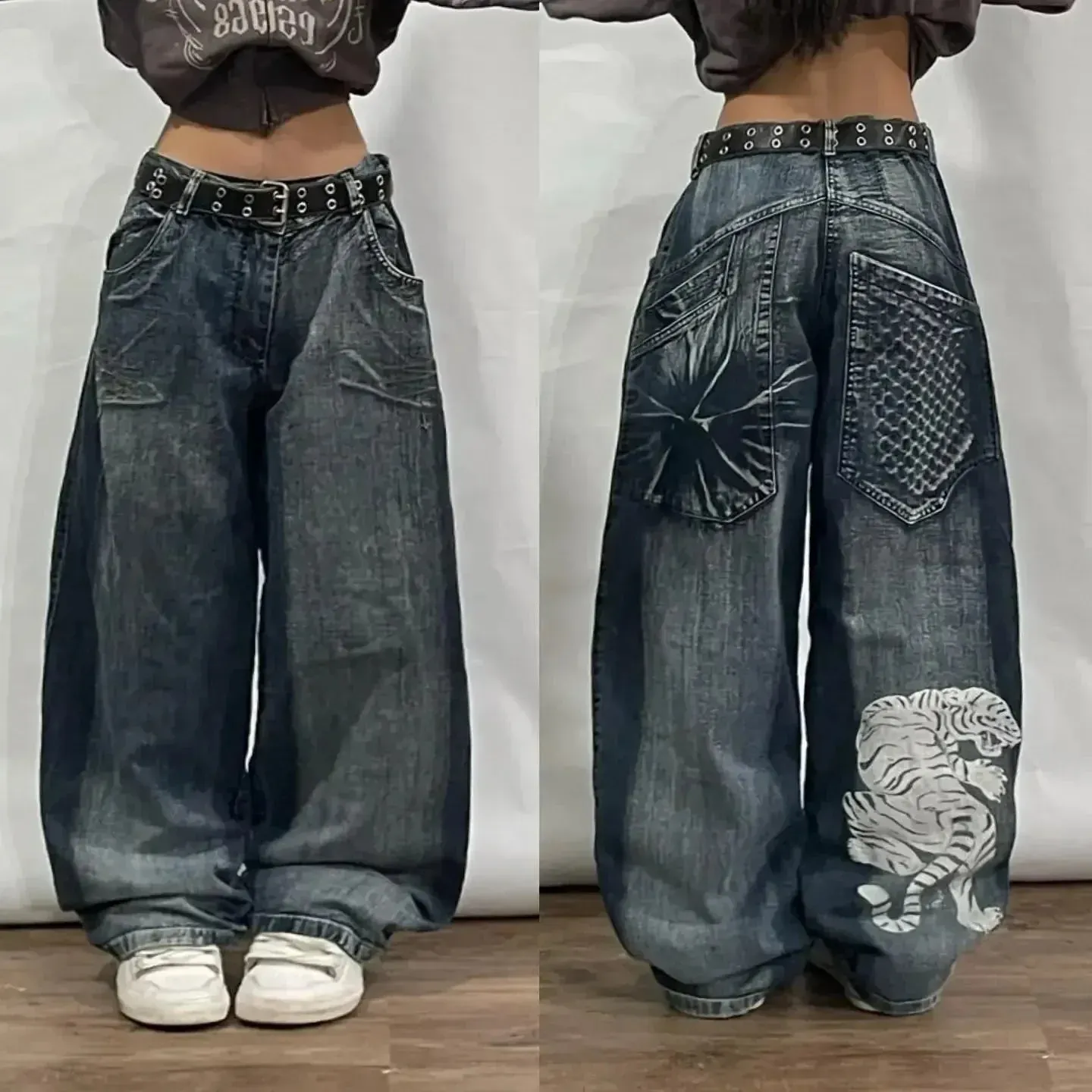 High Waisted Baggy Jeans - Multi-pocket Maxct
