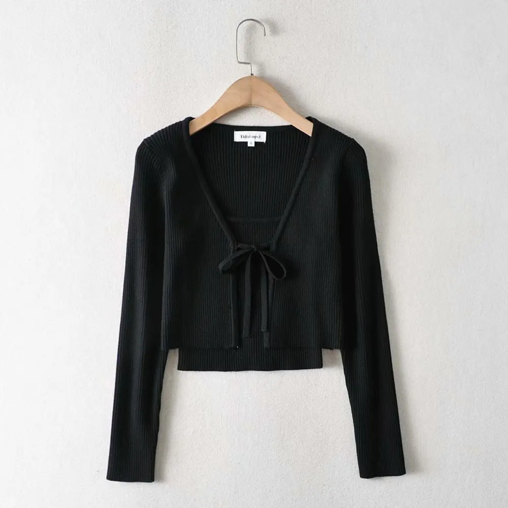 Maxct Flat-mouth Threaded Camisole Knitted Cardigan