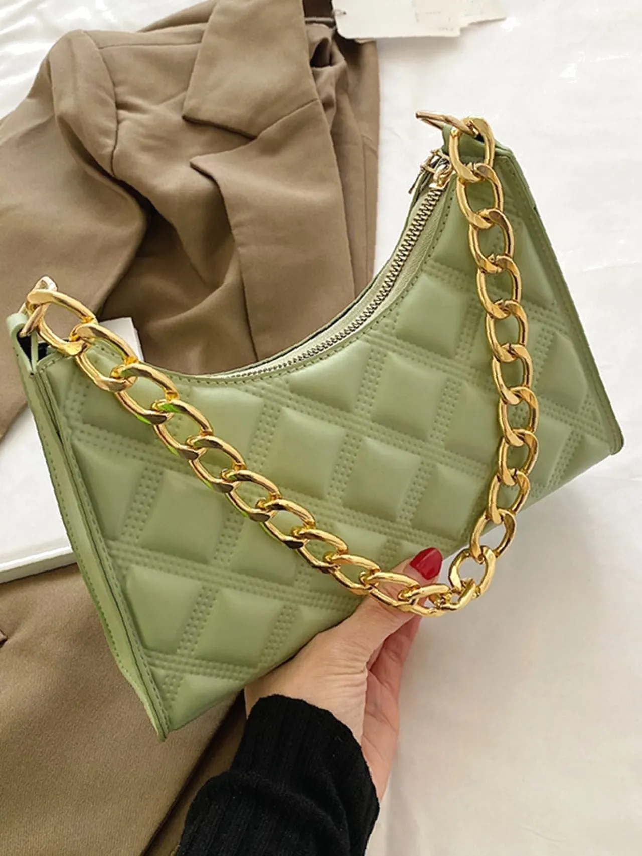 Bag For Love - Quilted Chain Baguette Bag - Women Maxct Bags