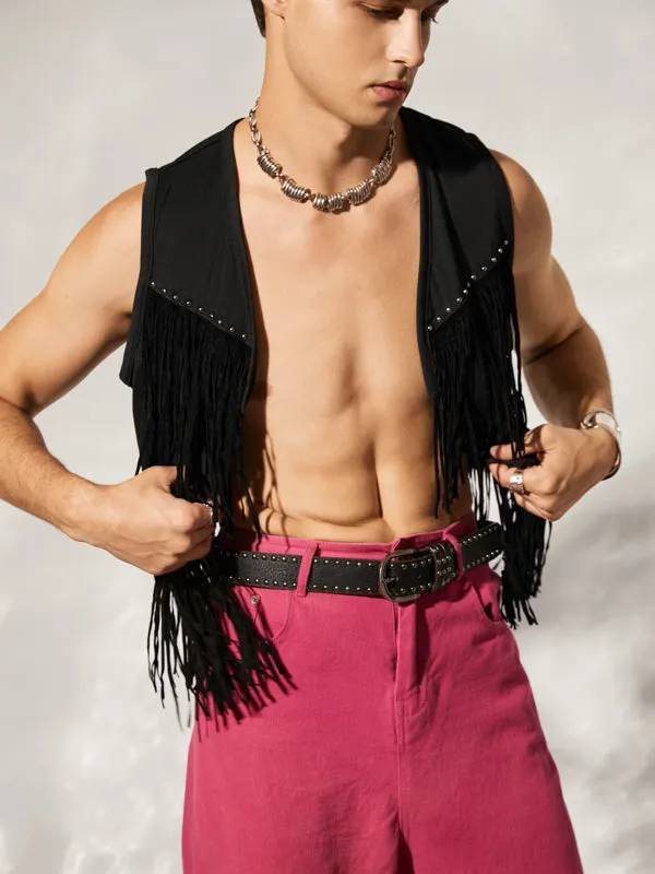 Maxct - Mens Fringe Detail Front Open Waistcoat J
