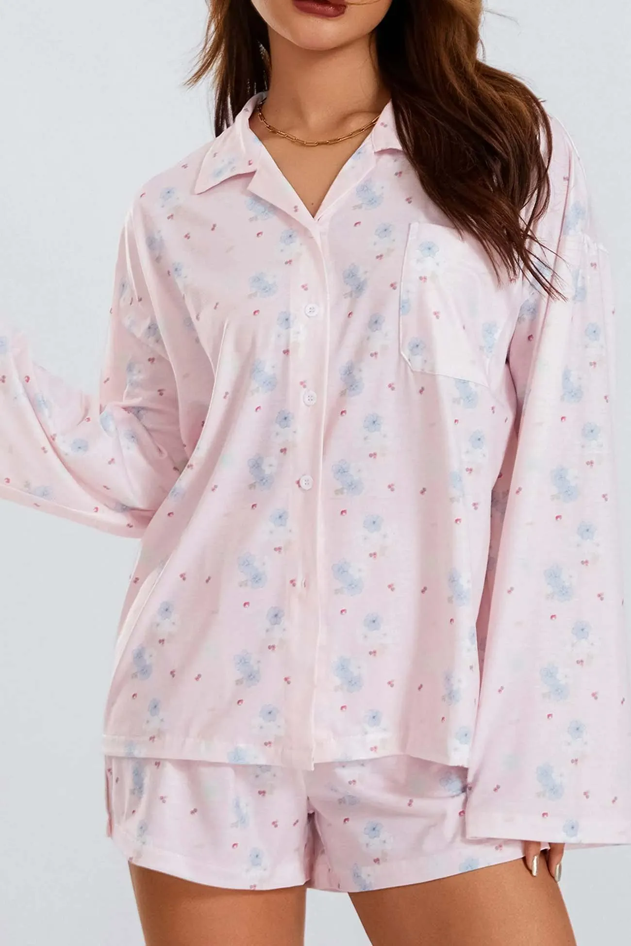 Maxct Printed Long Sleeves Button Shirt Shorts Set