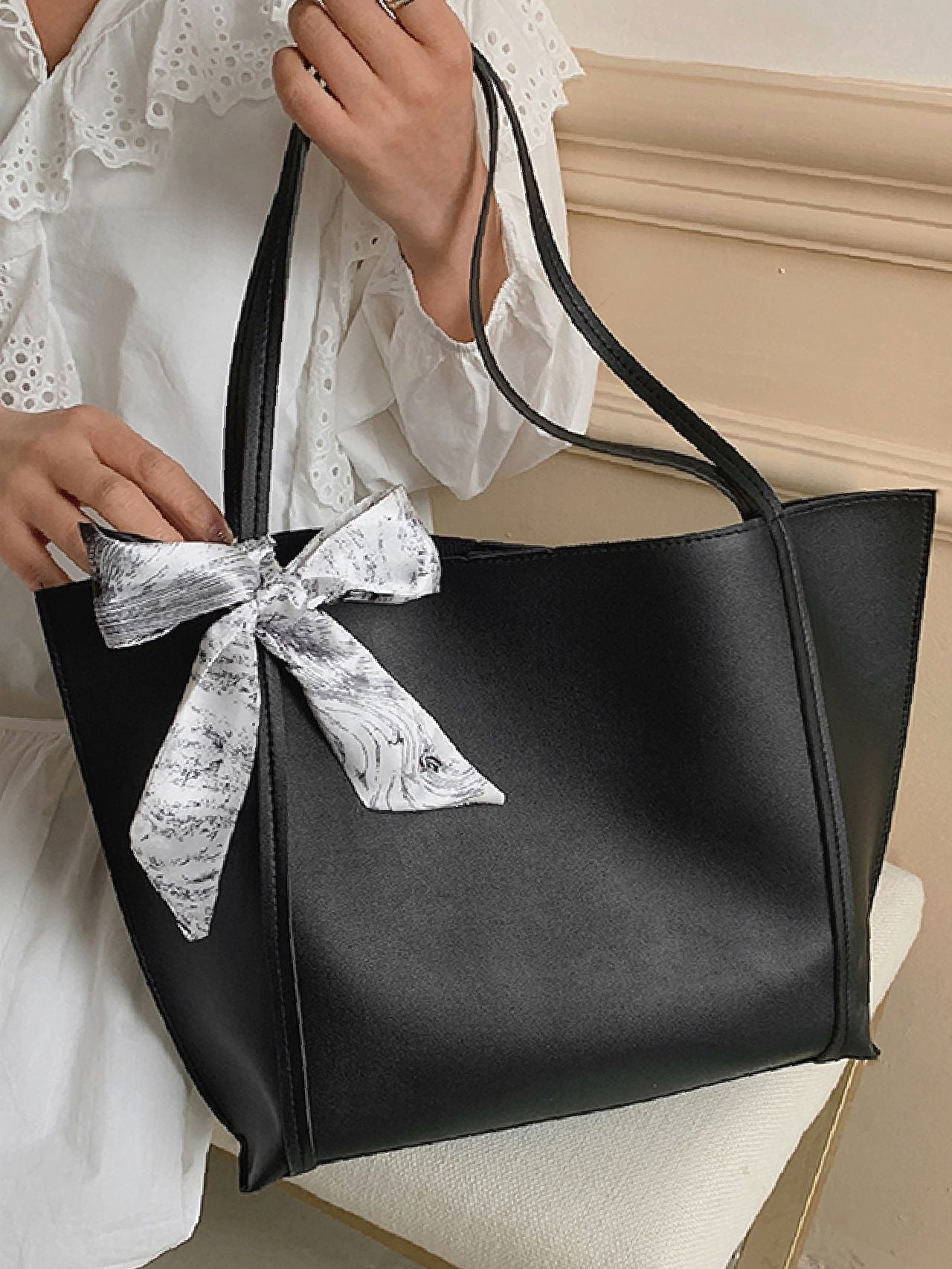 Maxct - Twilly Scarf Decor Shoulder Tote Bag  - Women Tote Bags