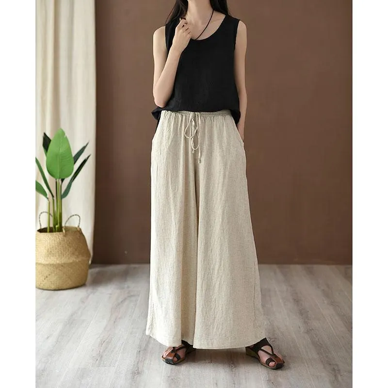 Women Cotton Linen Wide Leg Pants