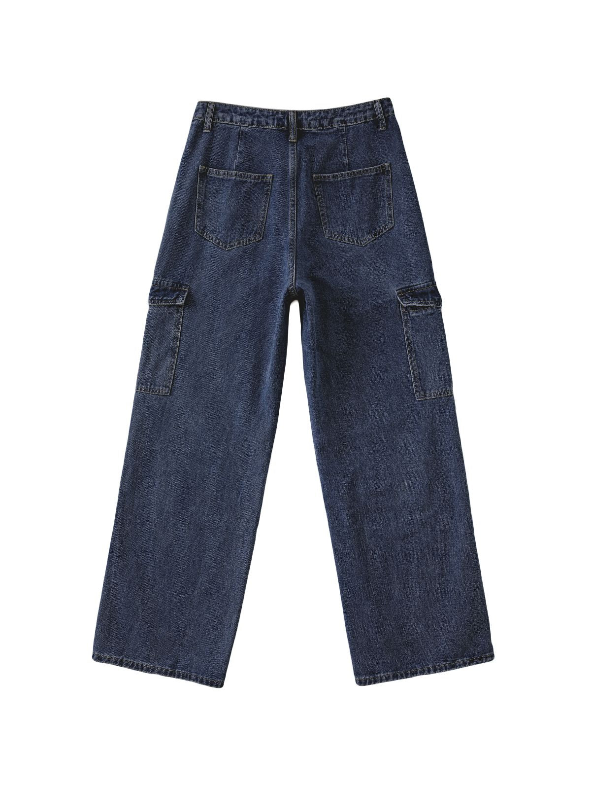 Washed Mid Waist Pocket Cargo Jeans Maxct