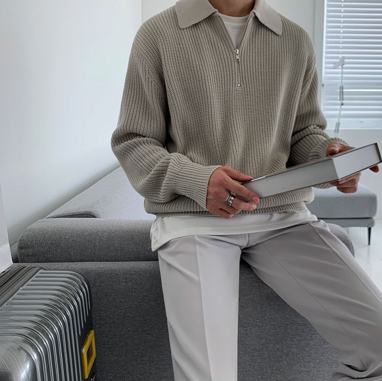 Maxct 6151 Knitted Half Zip-Up Collar Sweater