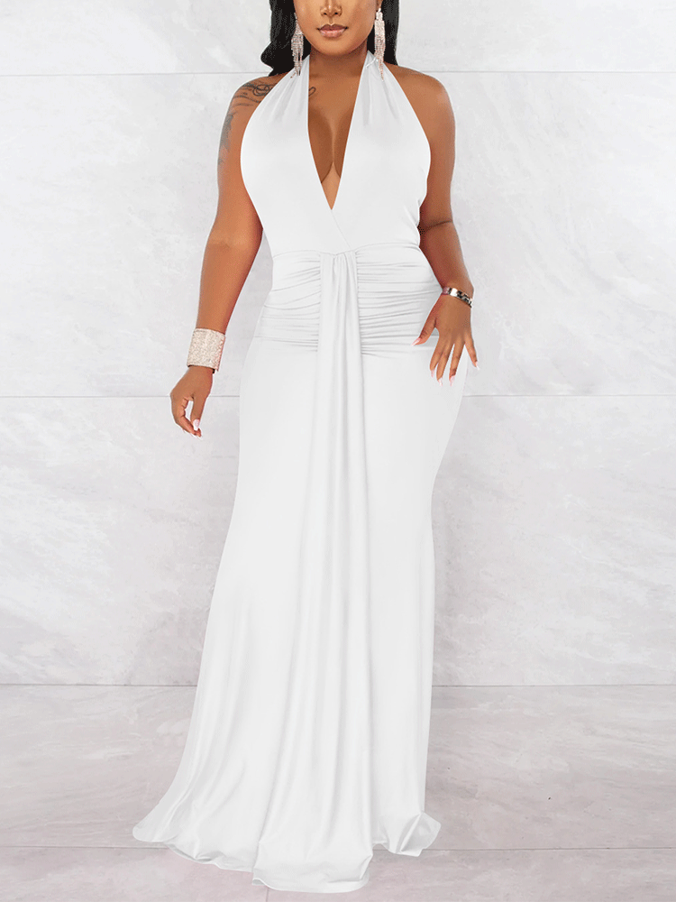 Halter Ruched Maxi Dress Maxct