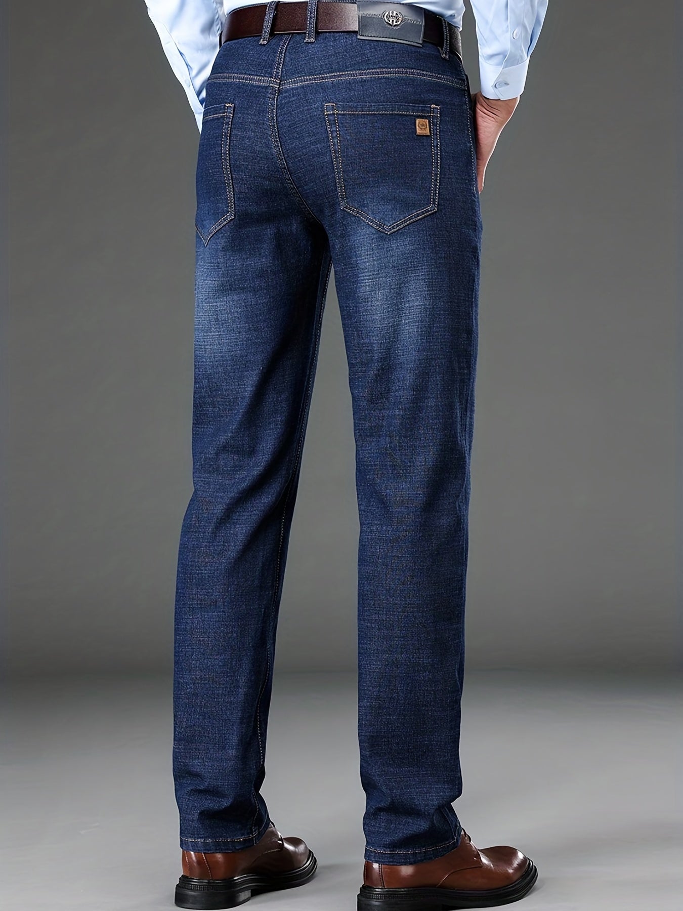 Slim Fit Straight Leg Jeans For Business, Men's Medium Stretch Comfy Casual Pants For Spring Fall