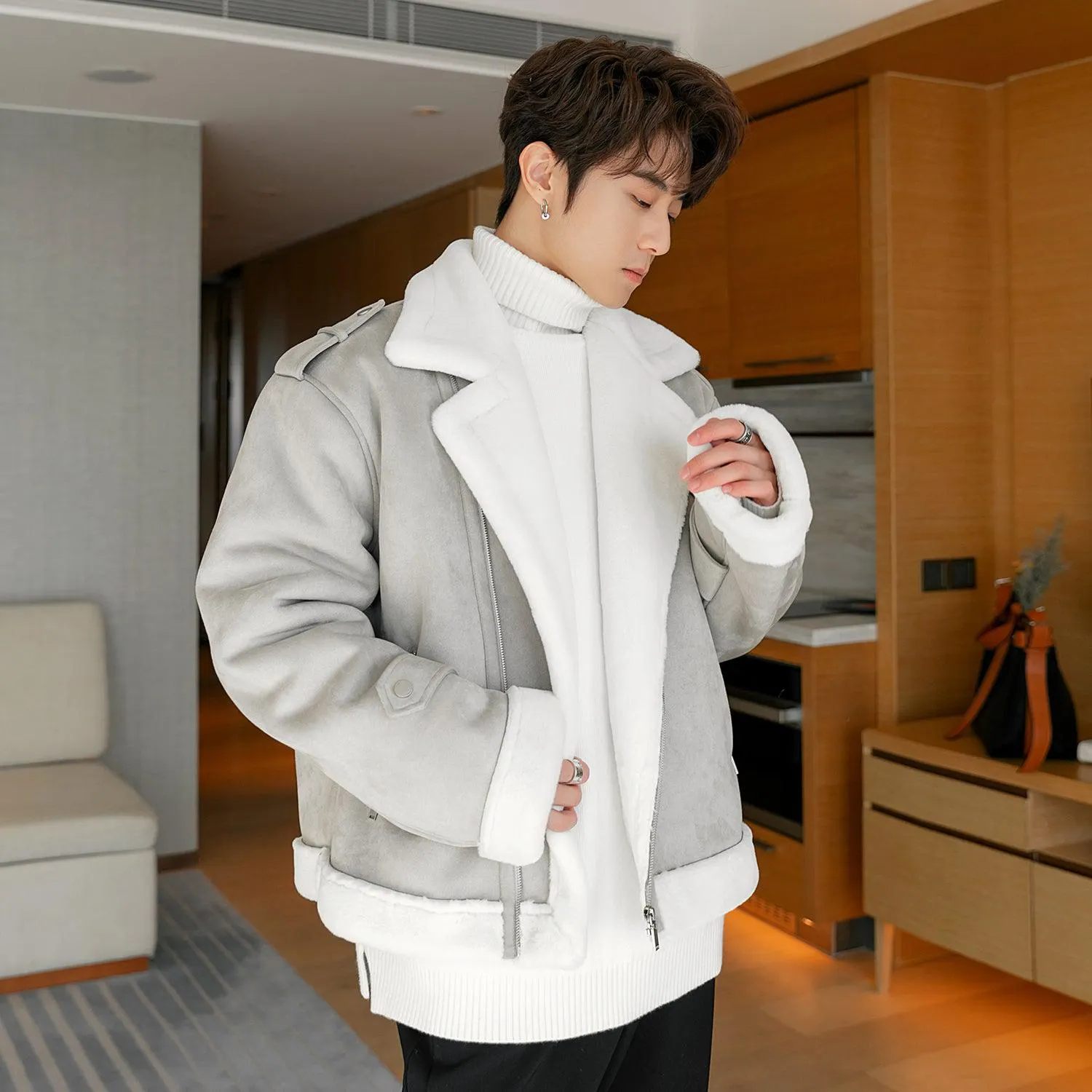 Maxct Cropped Rabbit Fur Lapel Jacket
