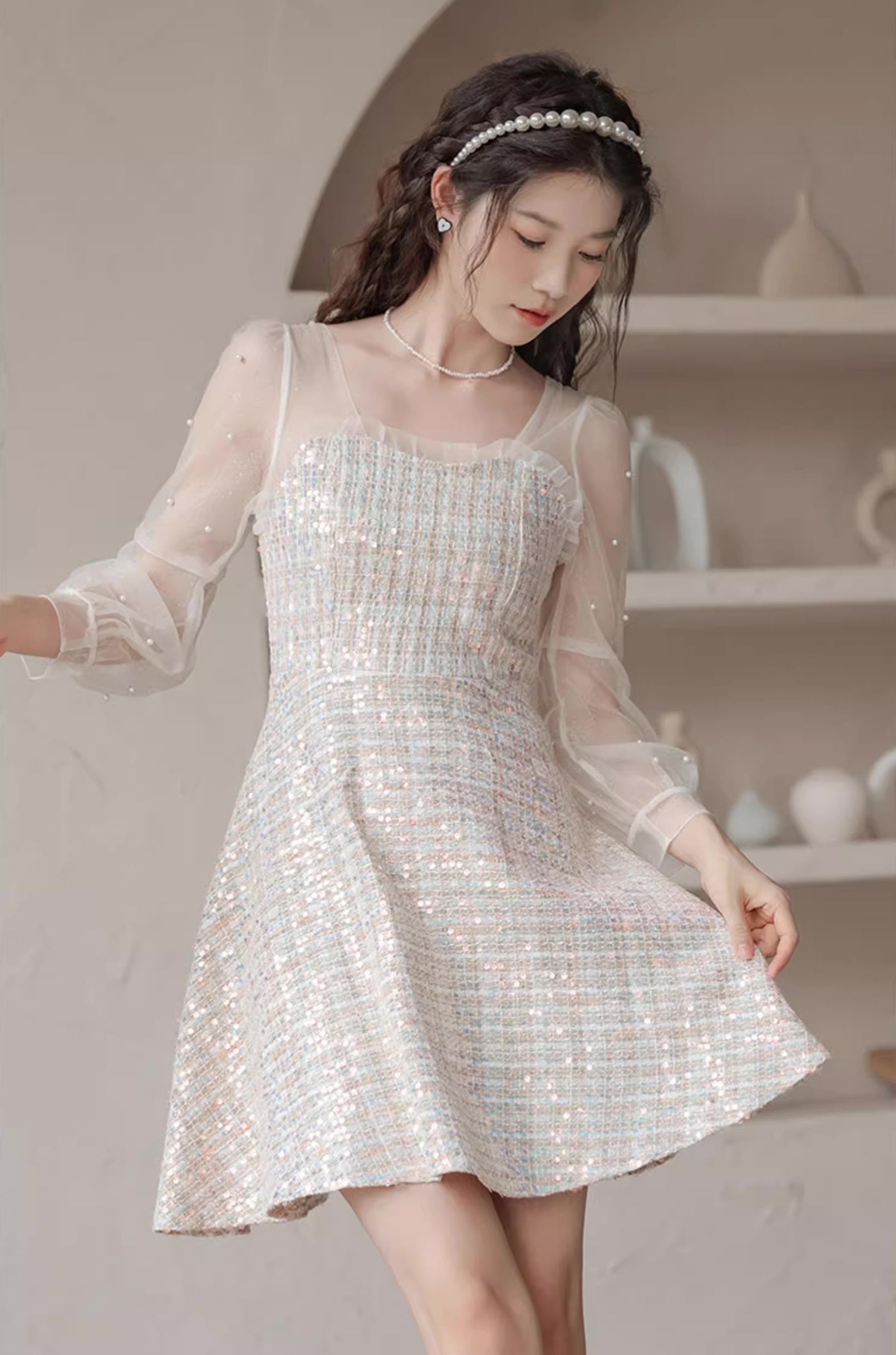 Daytime Sequin Tweed Mini Dress Maxct