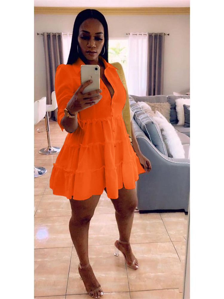 Maxct Solid Ruffles Shirt Dress Women Streetwear Half Sleeve Buttons Up High Waist Mini Dress Summer Casual Party Dresses
