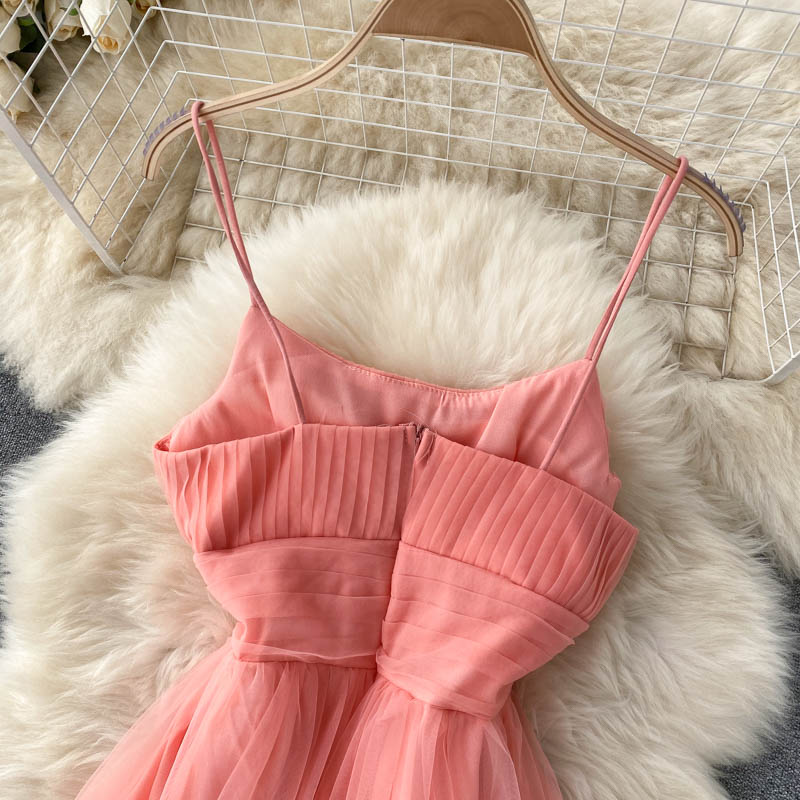 Women's Sexy Mesh Spaghetti Strap Long Dress Summer Orange/Purple/Blue/Pink Ruffle A-Line Beach Robe Female Elegant Party Vestidos