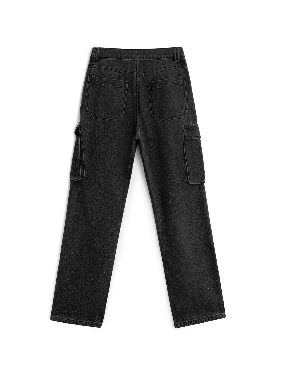 Washed Mid Waist Pocket Cargo Jeans Maxct