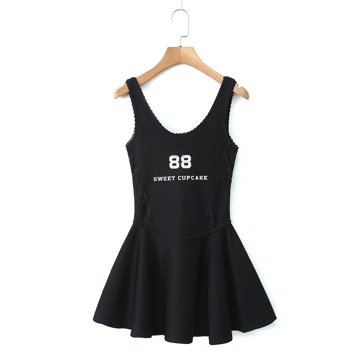 Maxct Spring Style Lace U-Collar Digital Printing Sports Style Slim Dress Short Skirt
