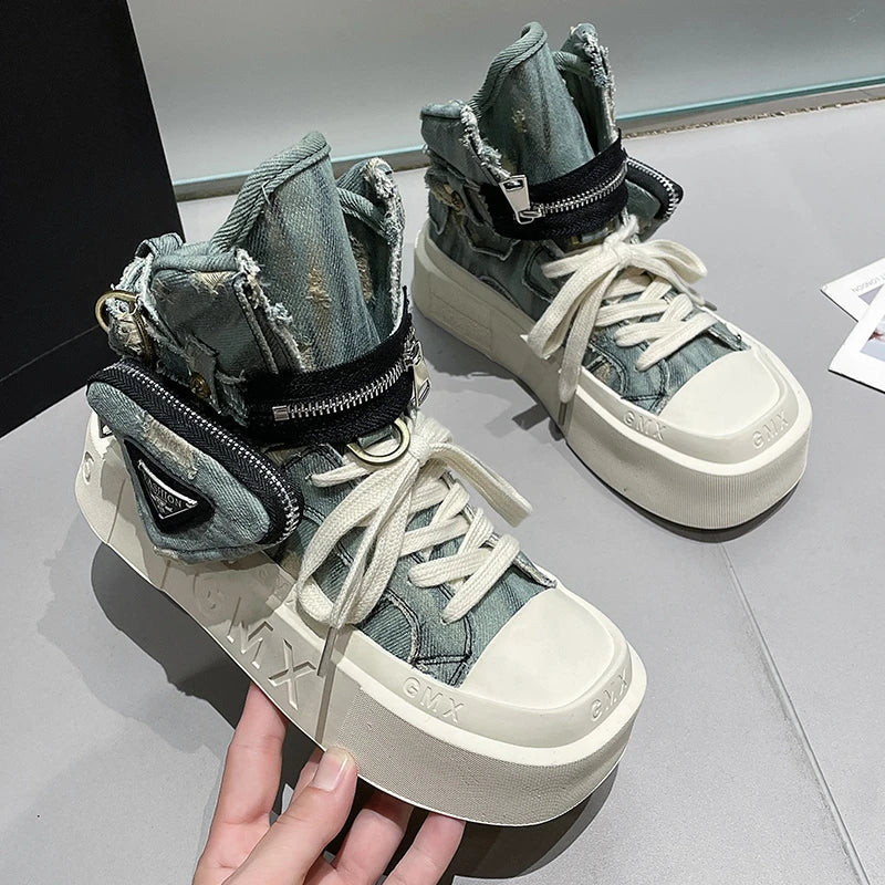 Denim Platform Boots for Women Maxct