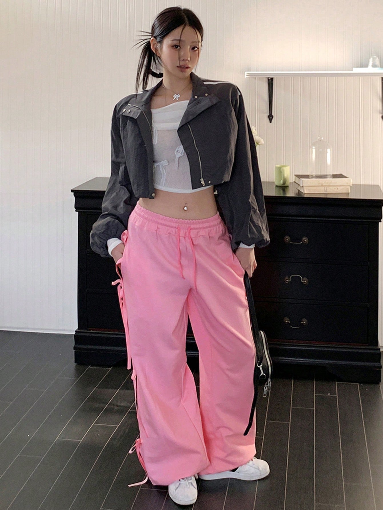 Maxct Women's Side Bowknot Drawstring Loose Sports Pants