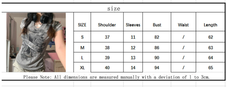 y2k Aesthetic Fairy Grunge Vintage Tops Graphic Print Brown T-Shirt Short Sleeve Slim Pullover Sweats Tees Harajuku Retro Women