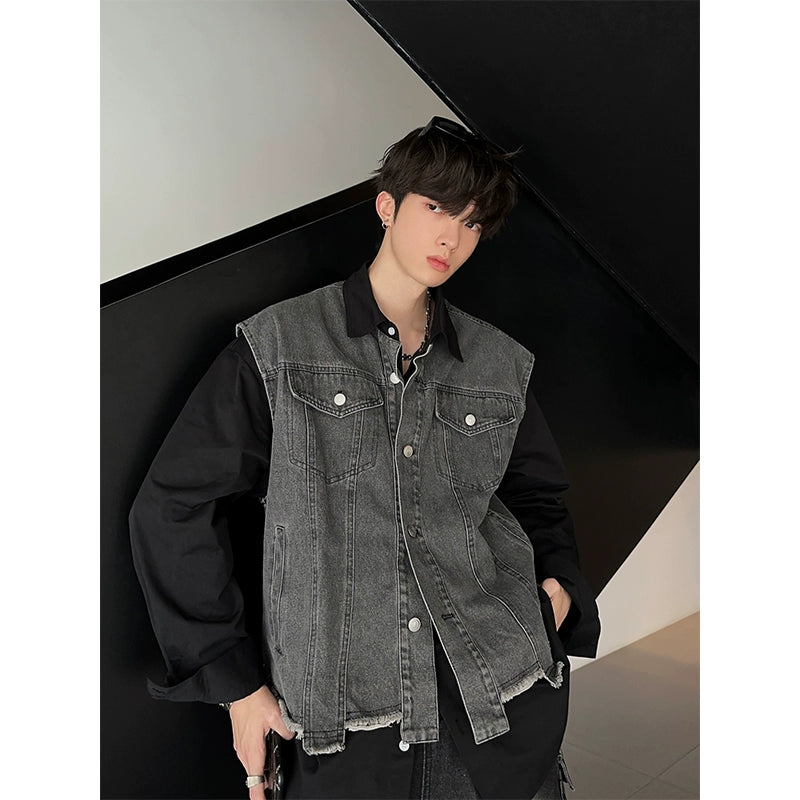 JM Fake Two-piece Spliced Shirt Denim Jacket Maxct