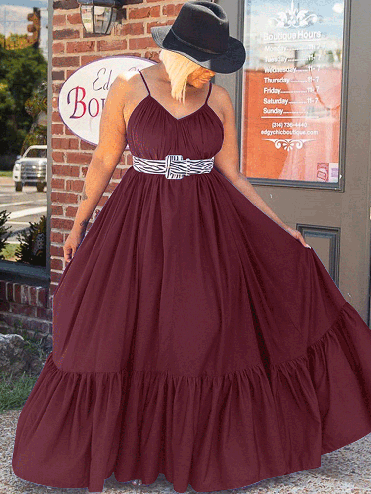 Spaghetti Strap Ruffle Maxi Dress Maxct