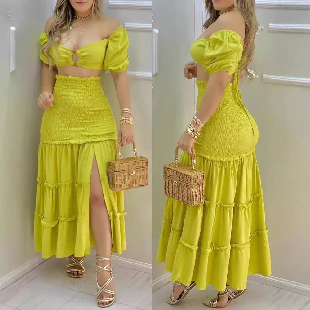 Off-Shoulder Zip-Up Dress Two-Piece Set Maxct